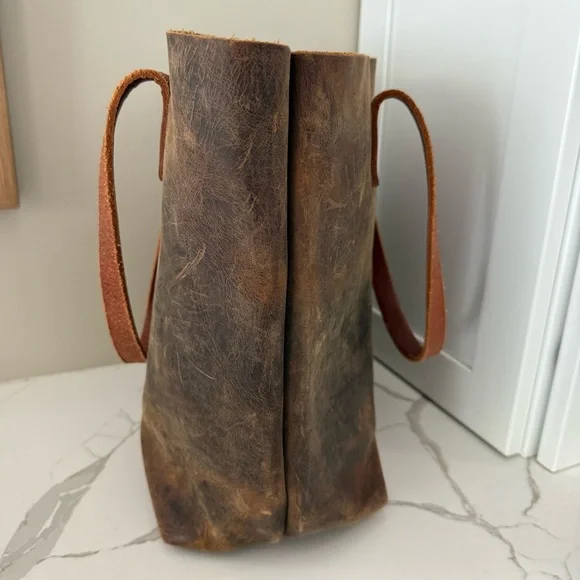 KMM & Co, Brown Kodiak Highly DistressedLeather Tote Bag